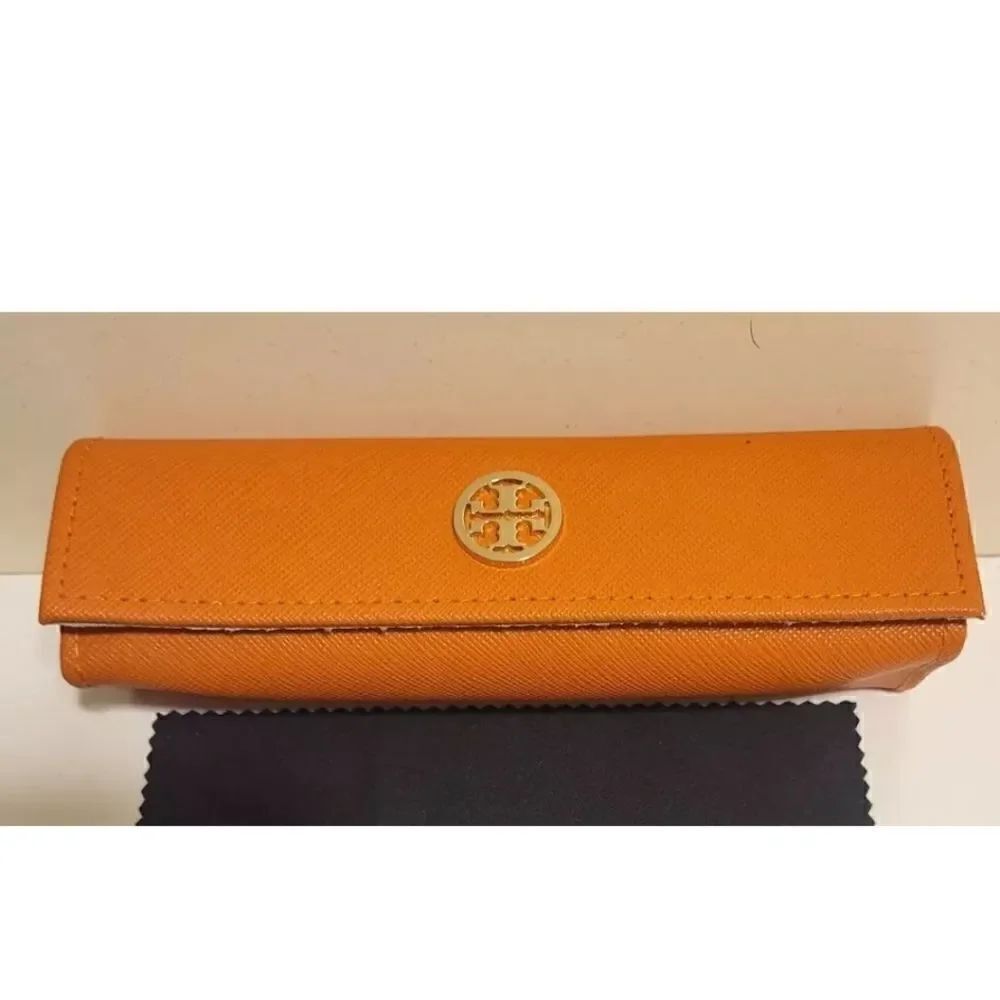 New Tory Burch Soft Leather Clamshell Sun/Eyeglass Case w/Cloth 6.5" X 2"x 1.5"
